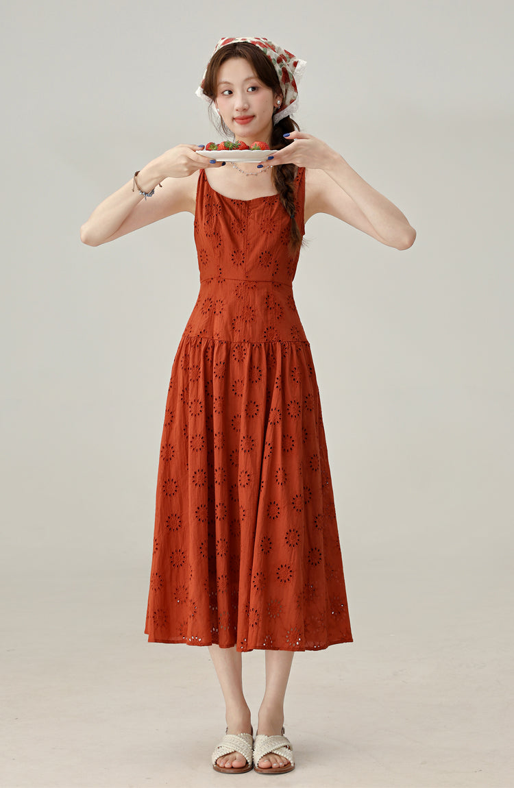 Beautiful red suspender dress for women 2025 new style waist a-line skirt R1952