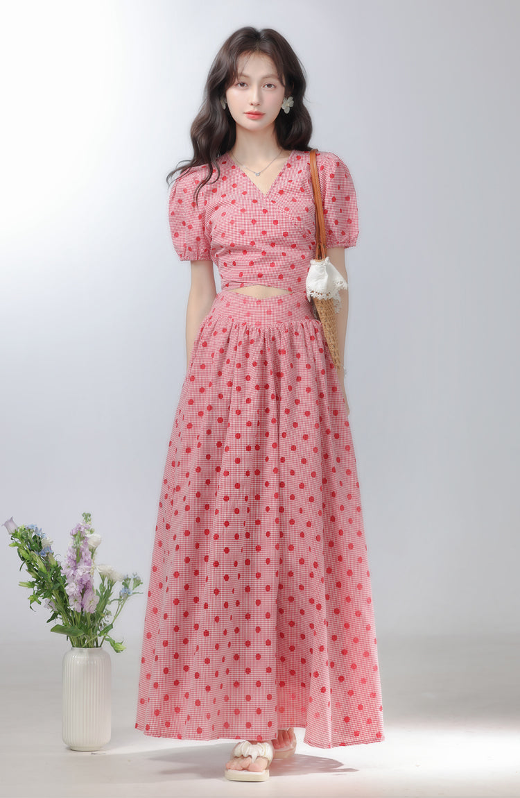 Retro pink polka dot dress 2025 new two-piece dress R1959