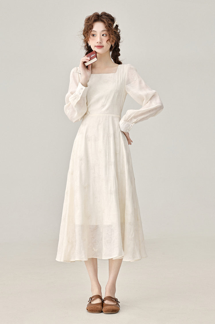 Temperament gentle style white long-sleeved dress new style small long skirt R1965