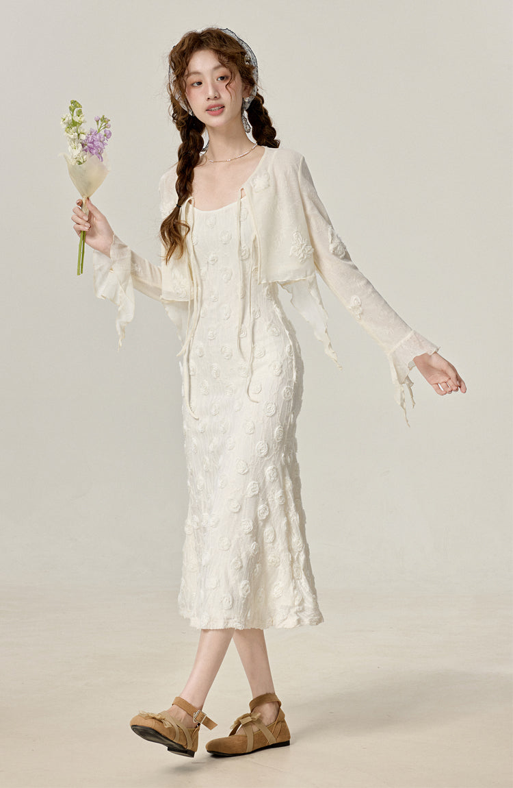 Temperament gentle style white short cardigan with suspenders new sun protection shirt R1948