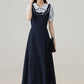 2025 Summer College Style Fake Two Piece Blue Dress Interview Dress R1956