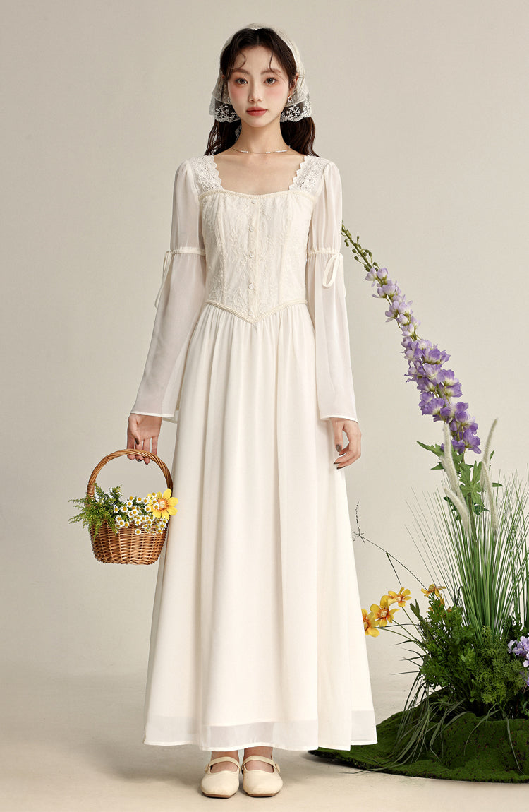 French gentle style white dress female temperament beautiful fairy long dress R1950