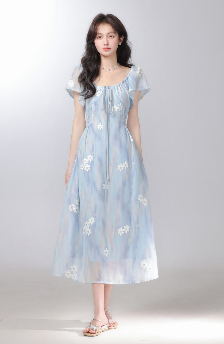 Temperament gentle style floral dress beautiful dress for seaside vacation R1945