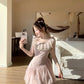 Pink fairy dress waist French tulle irregular princess skirt female summer R3906