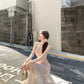 Design sense waist floral sling fishtail dress big swing gauze skirt long summer R3908