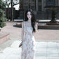 New gentle temperament suspender floral dress beautiful waist A-line long skirt R0696