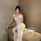 Square neck suspender dress with elegant waist, slim fit and hip-hugging high-end skirt R1453