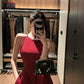 Burgundy halter neck dress French style suspender dress high-end dress R1454