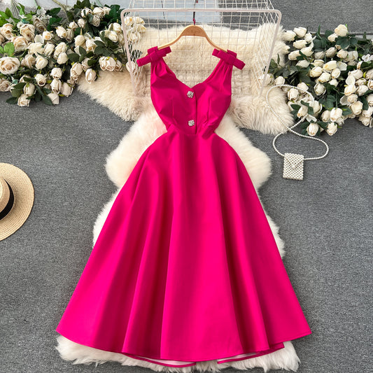 Banquet high-end palace style dress temperament V-neck waist slimming exquisite dress R2148