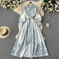 Retro palace style lantern sleeves printed dress with a wide swing and an A-line knee-length skirt R2167