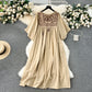 Plus size women's clothing 2025 new retro embroidery long loose slim holiday dress R2147