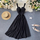 2025 new design V-neck backless retro solid color waist slimming dress R2157
