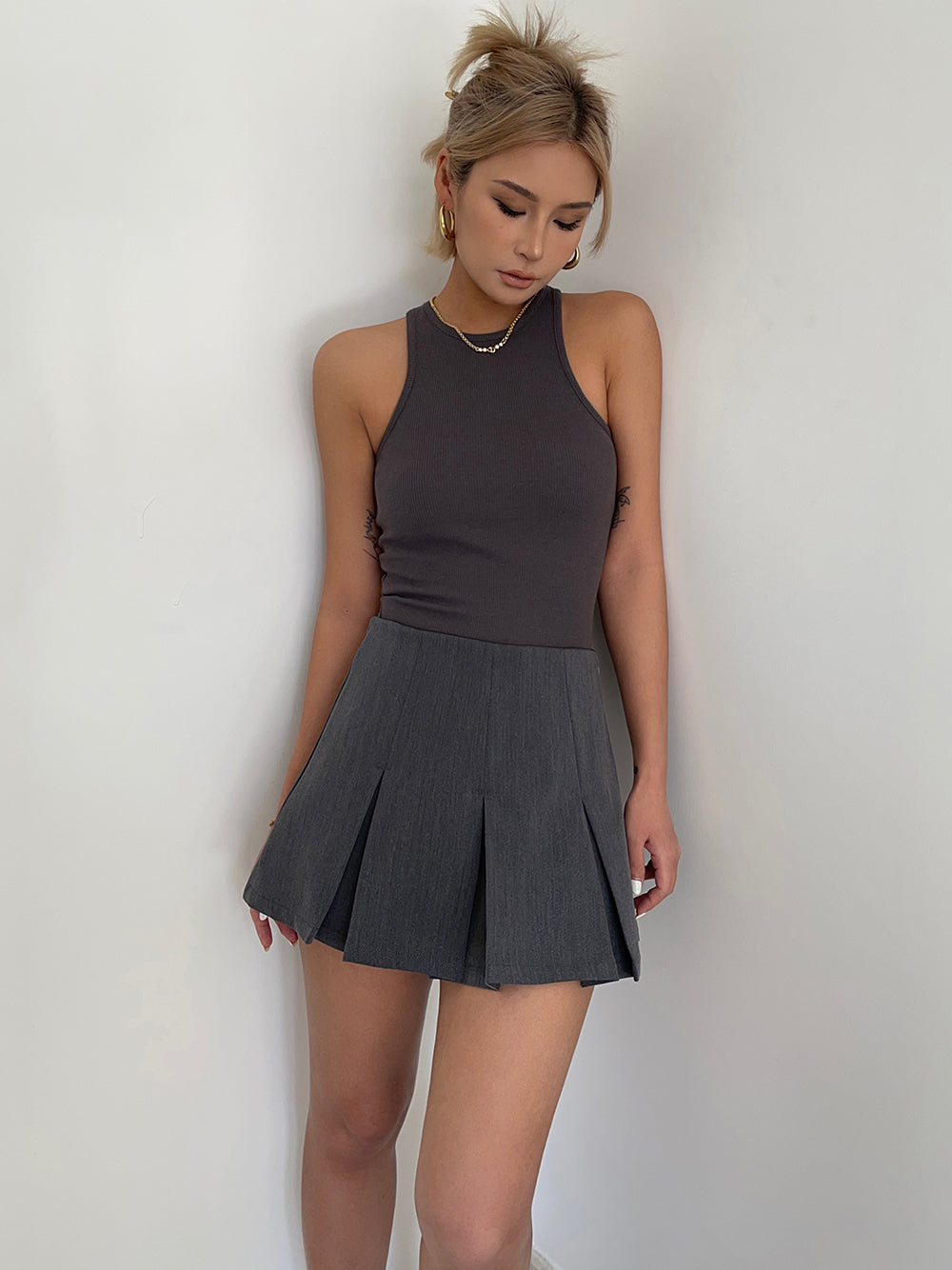American retro college style a-line short skirt pants high waist pleated skirt short skirt summer R3074