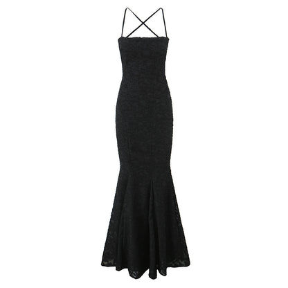 American style sexy lace figure-revealing tie waist fishtail skirt sweet backless slim long skirt R3102
