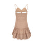 French retro plaid lace bow knot V-neck suspender skirt with slim waist and holiday pleated short skirt R3098