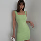 Square neck wide straps vest dress waist slimming dress sexy hip skirt summer R3092