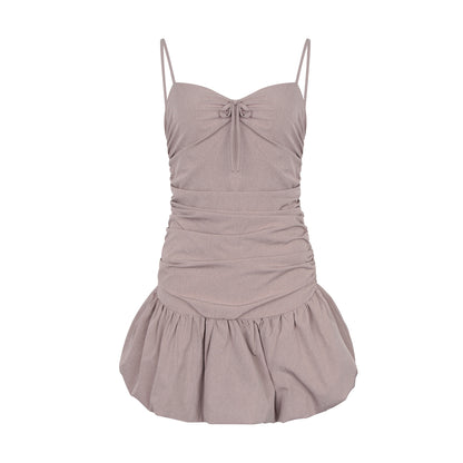 Pure desire retro hot girl style spaghetti strap suspender dress slim fit pleated splicing puffy skirt R3081