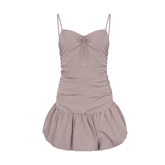 Pure desire retro hot girl style spaghetti strap suspender dress slim fit pleated splicing puffy skirt R3081