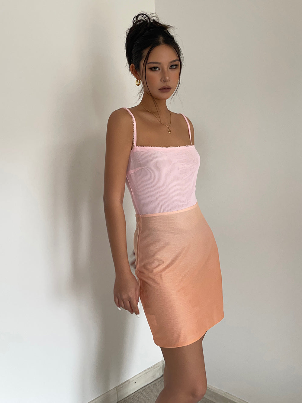 European and American gradient color stitching suspender dress slim fit hip-wrapped short skirt for women R3082