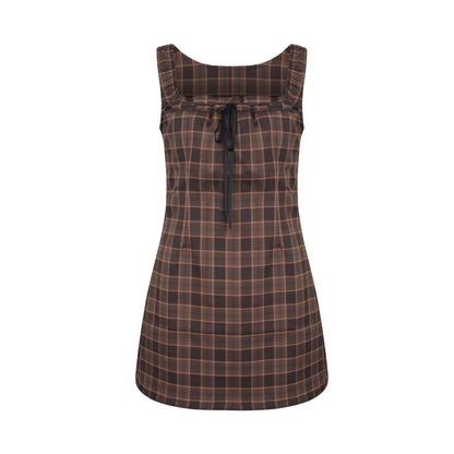 American retro college style dress square neck slim waist slimming all-match hip skirt R3084