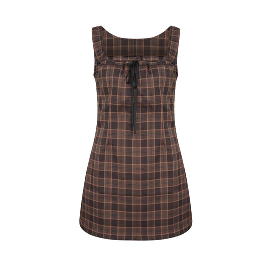 American retro college style dress square neck slim waist slimming all-match hip skirt R3084