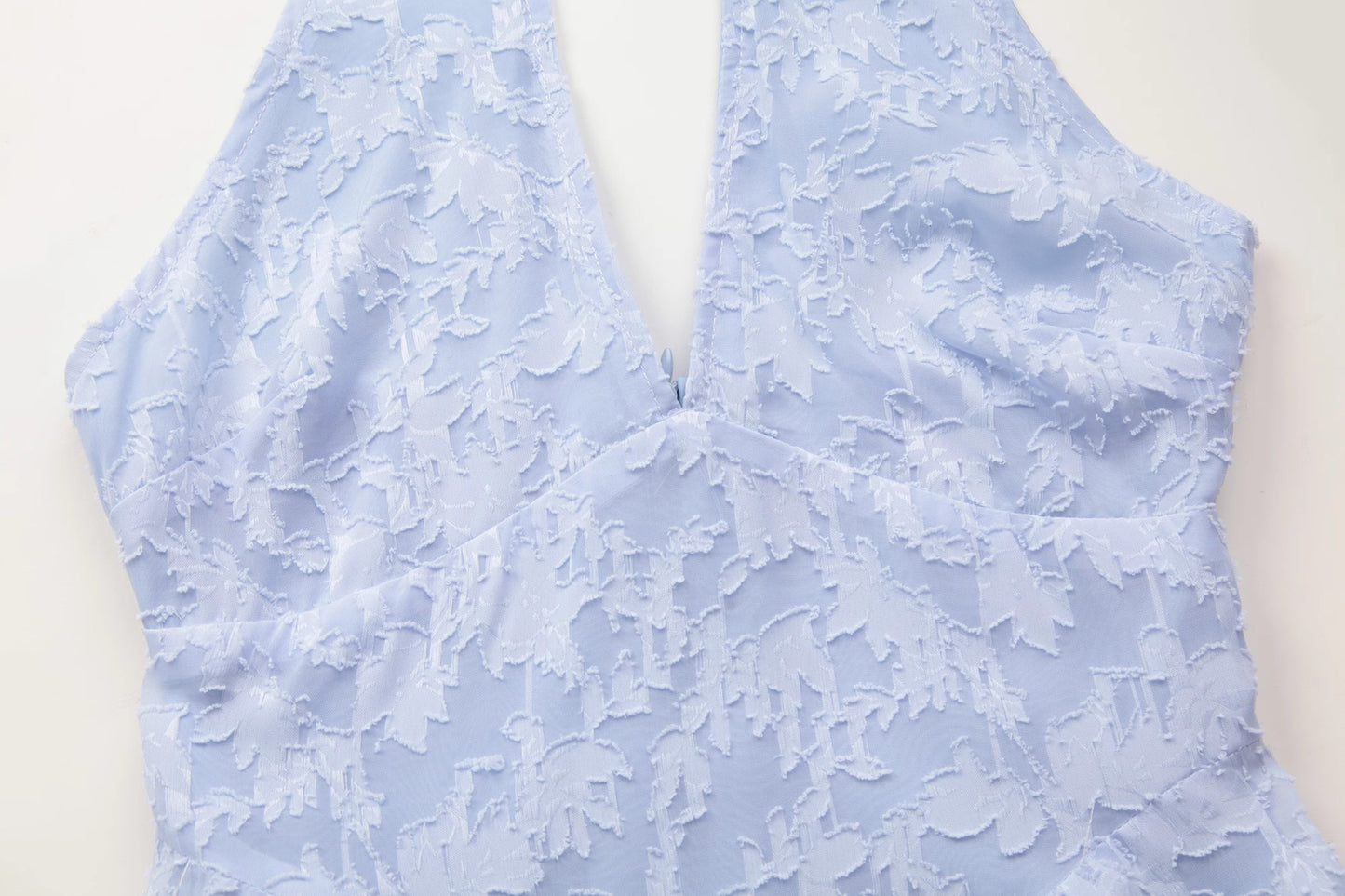 French style fairy blue jacquard halter neck backless suspender dress with slim waist and V-neck dress R3101