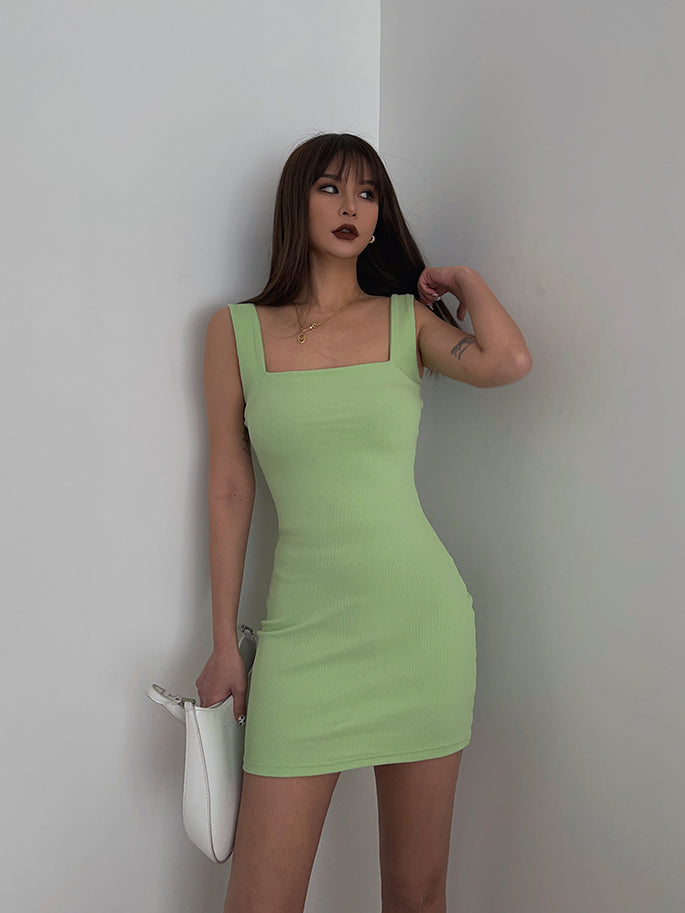 Square neck wide straps vest dress waist slimming dress sexy hip skirt summer R3092