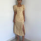 New French style sweet or salty square collar slit yellow floral dress women's summer long skirt R3091