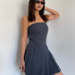 Hot girl college style tube top dress female summer sexy high waist slim fit pleated short skirt R3075