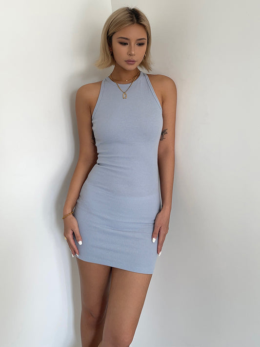 Holiday style hot girl sexy backless halter neck tie chest party hip skirt summer R3083