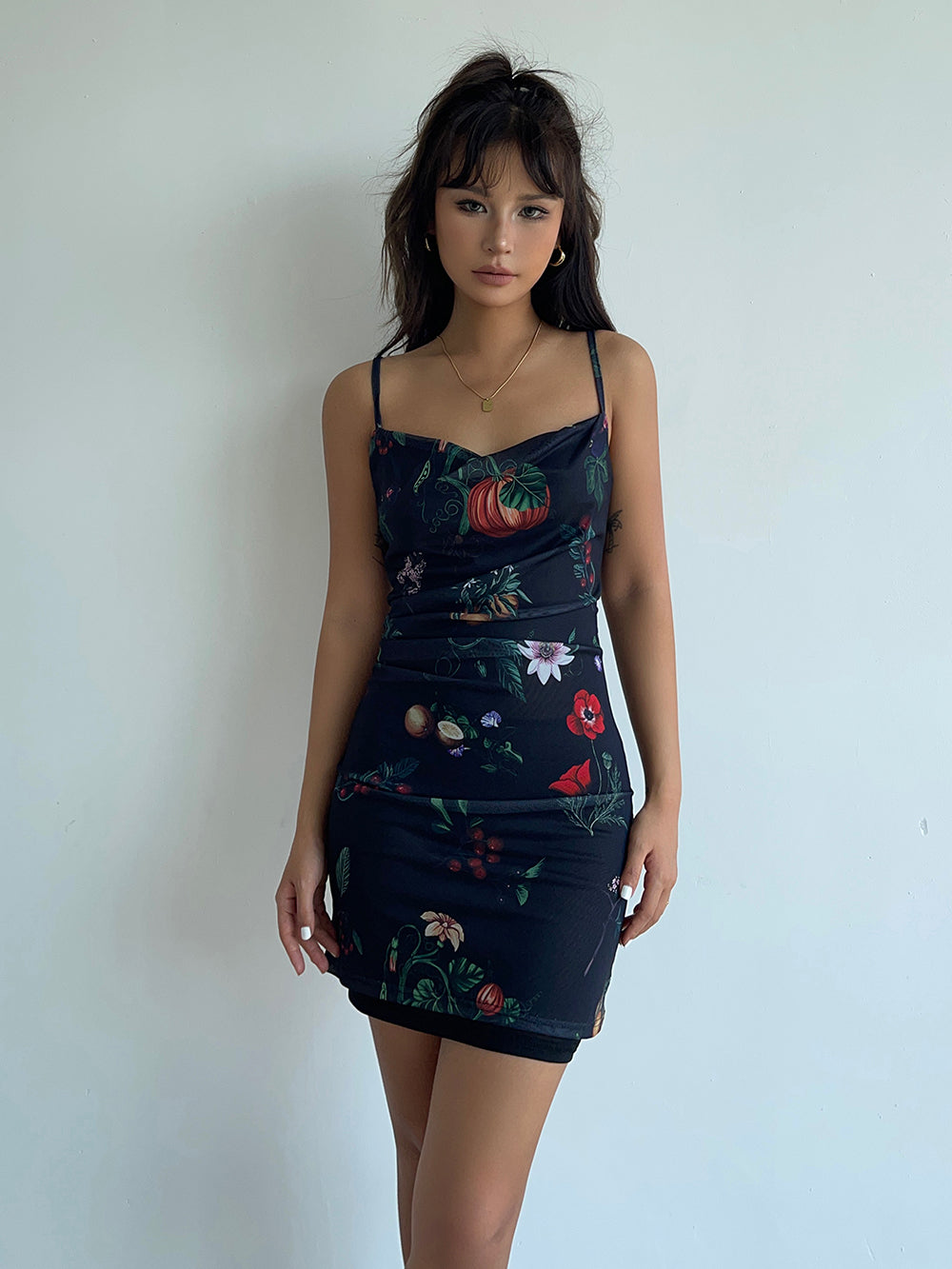 American retro pure desire hot girl small floral slut collar mesh suspender skirt waist hip dress R3085