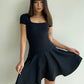Elastic sexy low-cut square neck waist dress new summer style temperament slim ballet skirt R3073