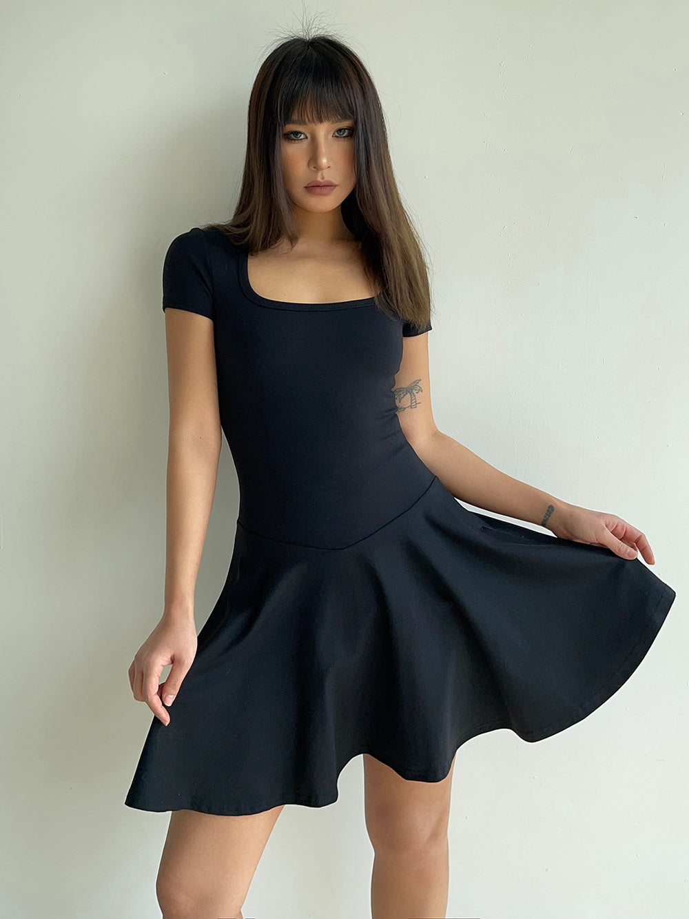 Elastic sexy low-cut square neck waist dress new summer style temperament slim ballet skirt R3073