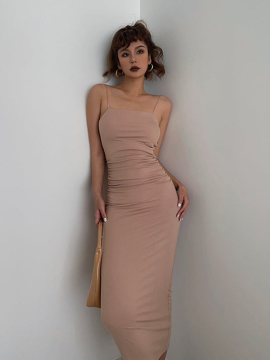 Temperament big backless waist suspender dress women's summer sexy long hip skirt R3077