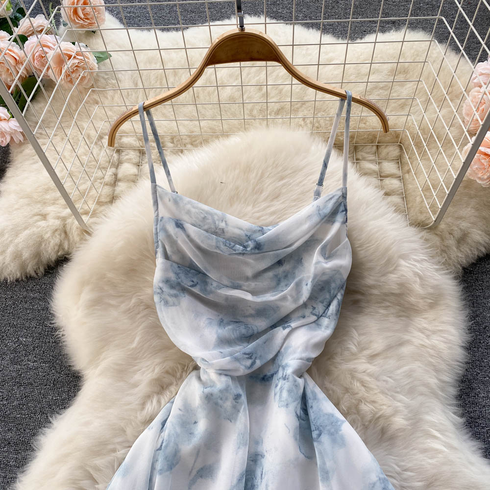 Gentle floral suspender skirt 2025 new forest waist holiday beach skirt R2343