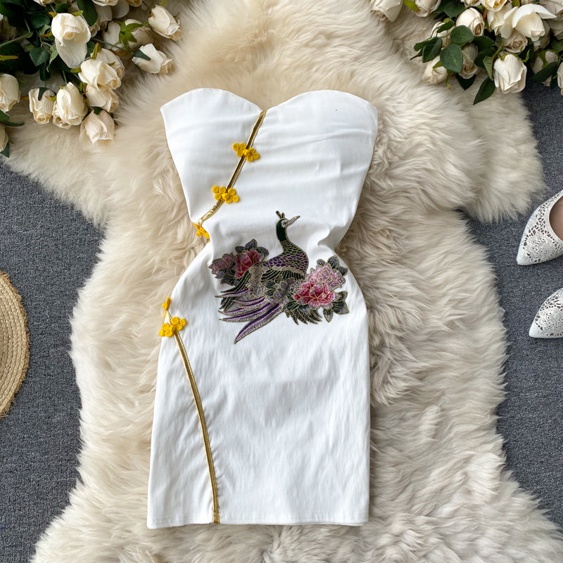 Chinese style modified cheongsam dress one shoulder slim fit temperament sexy hip short skirt R2317