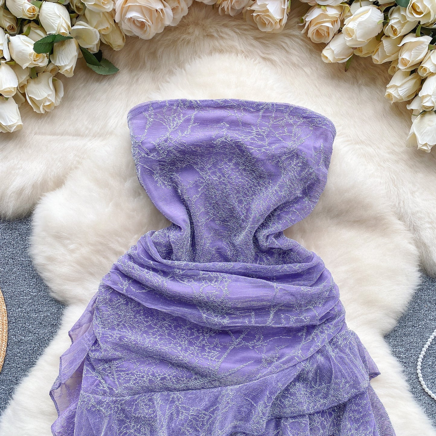 European and American sweet and cool hot girl style sexy dress ruffled short skirt tube top dress R2289