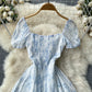 French floral dress summer dress 2025 new square collar niche waist tangerine first love skirt R2301