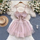 French style sweet little dress with pleated mesh suspenders R2291