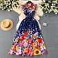 European and American retro palace style shirt dress sleeveless waist slim floral dress R2288