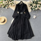 French retro V-neck lantern sleeves diamond dress with slim waist and elegant long skirt R2270