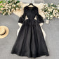 Palace style dress with tassels, V-neck, slim fit, long, pleated, trumpet sleeves R2260