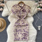 New retro embroidery print improved girl dress short sleeve slit hip cheongsam R2287