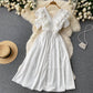 Retro French style pleated ruffled V-neck elegant dress mid-length skirt R2320