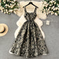 High-end dress palace style French retro jacquard big swing skirt temperament waist vest dress R2290