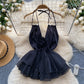 French style pure sexy hollow halter neck lace-up three-dimensional flower waist vest R2335