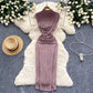 High-cold dress, temperament, pleated waist, slimming, medium-length, hip-wrapped long skirt R2279
