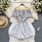Floral jumpsuit summer ruffled one-shoulder slimming off-shoulder waist wide-leg shorts R2308