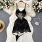 Sexy V-neck slightly transparent lace sling backless waist slimming bottoming versatile dress R2275