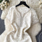French beaded lace hook flower short sleeve dress high waist slim temperament short skirt R2276